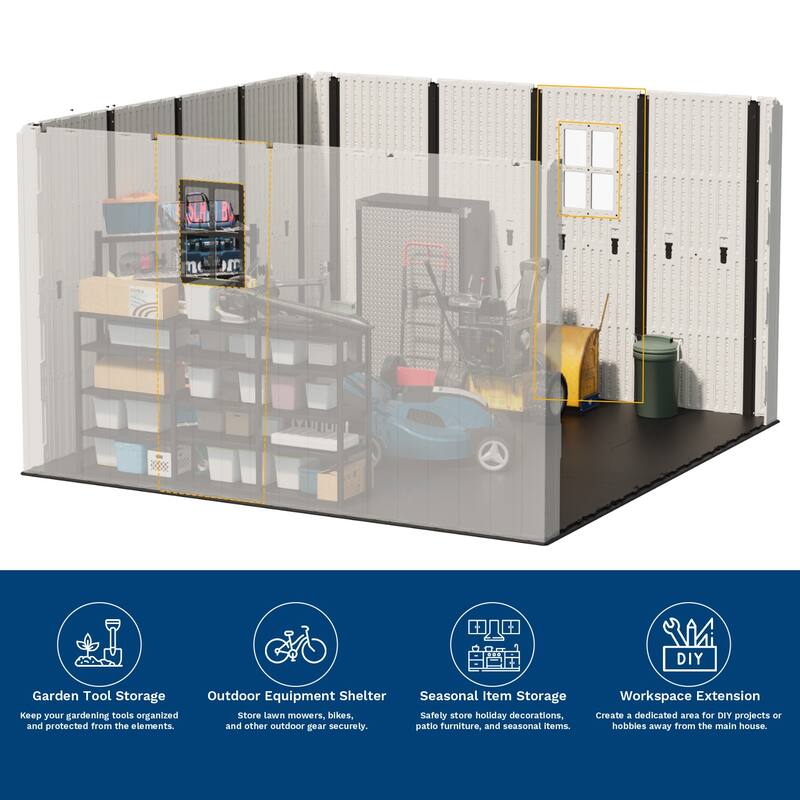 Patiowell 10 x 10 FT Resin Outdoor Storage Shed With Floor ,Weather Resistant, Organization for Home/Backyard/Garden, Off White