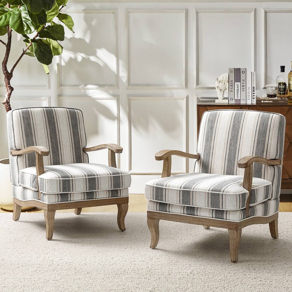 Rinaldo Farmhouse Upholstered Armchair with Solid Wood Legs Set of 2 by HULALA HOME