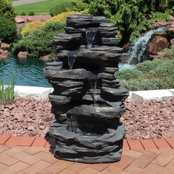 Sunnydaze Rock Falls Electric Waterfall Fountain with LED Lights 39 Inch Tall