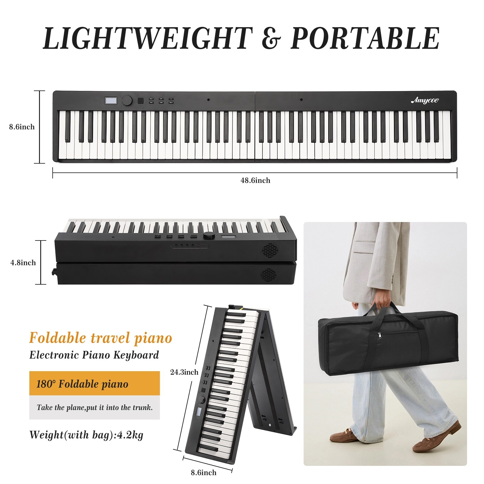 88keys Piano Keyboard Pedal Headphones Handbag Bluetooth USB Midi Without Bracket