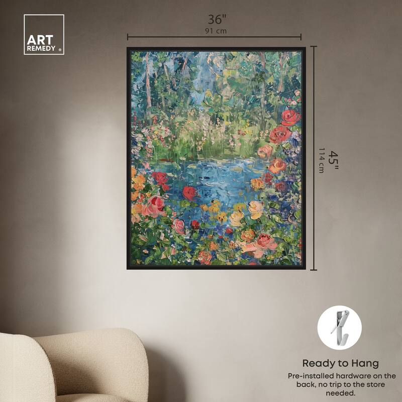 Art Remedy Serene Escape Framed Impressionism 1 Piece Canvas Wall Art /Monet And Van Gogh Inspired Art