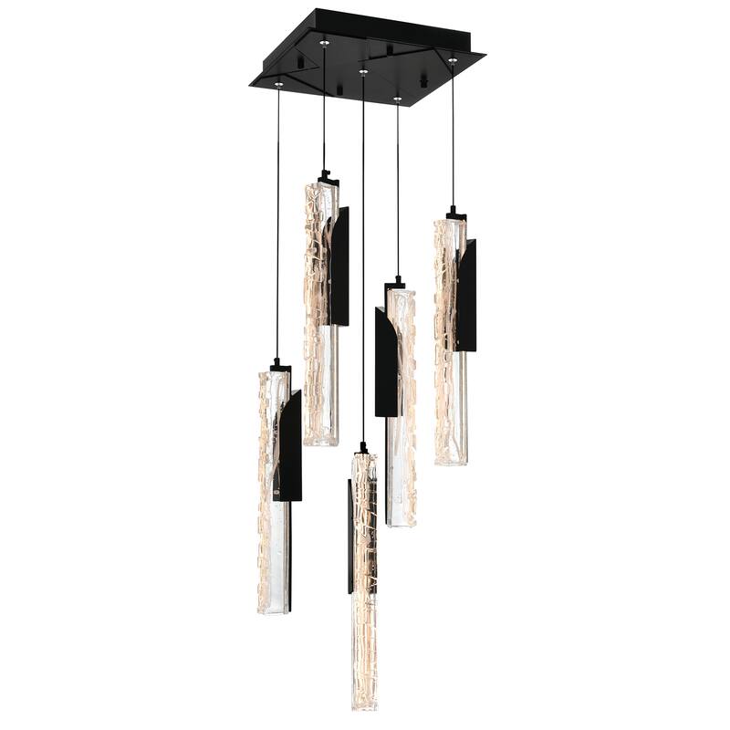 Valira Integrated LED 12in Black Mini Pendant with Handcrafted Glass - Black