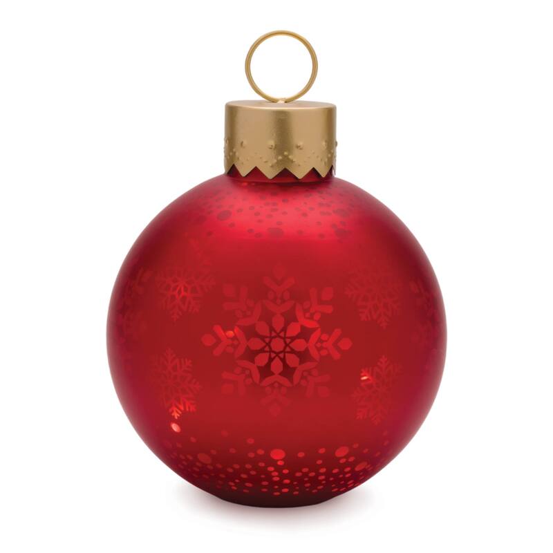Glass LED Ornament Decor with Snowflake and Deer Forest Designs - Red