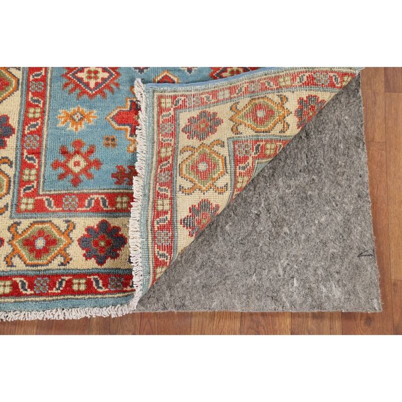 Light Blue Geometric Kazak Rug Hand-Knotted Oriental Wool Carpet - 2'8" x 3'11"