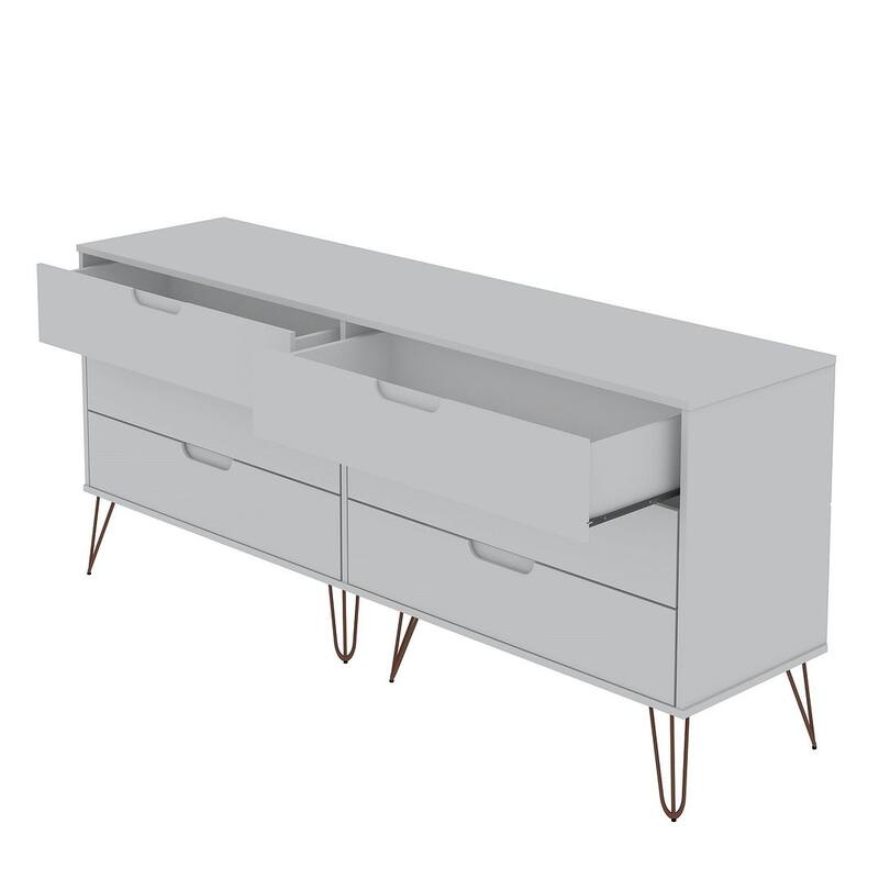 Manhattan Comfort Rockefeller 6-Drawer Double Low Dresser with Metal Legs
