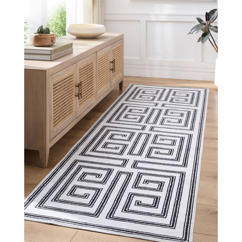 Livabliss Scandinavian Lavable Geometric Washable Area Rug - 2' x 2'11" - White/Black
