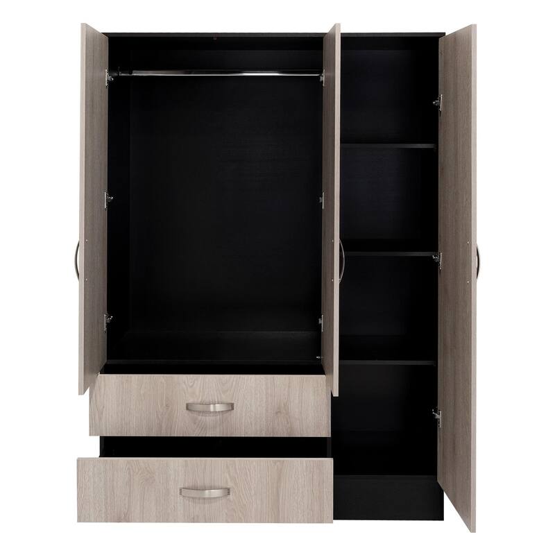 19.4" Modern Mirrored Armoire with Hanging Rod, Two Drawers and Two Interior Shelves