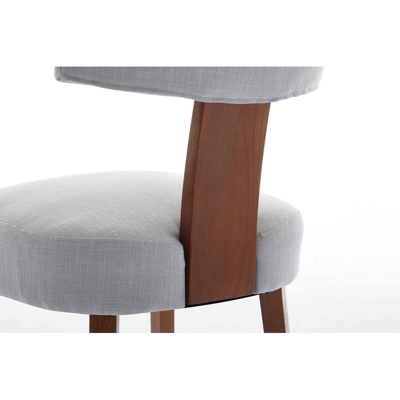 Set of 2 Linen Fabric Modern Armless Dining Chairs With Curved backrest and Solid Wooden Legs for Dining Room Living Room