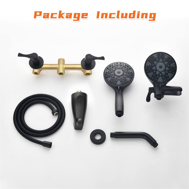 Wall Mount Dual Head Shower Faucet with Tub Spout Brass Complete Shower System with Handheld Shower Valve Included