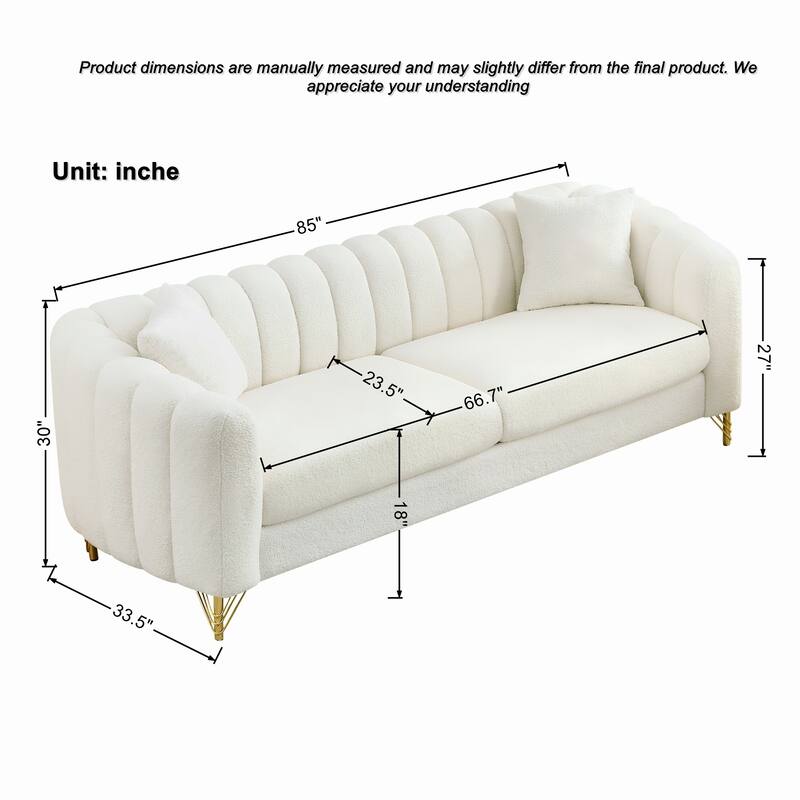 Oversized 3-Seater Lounge Sofa with Plush Foam, Recliner Sofa with Curved Armrests, Stripe Loveseat Couch Sofa