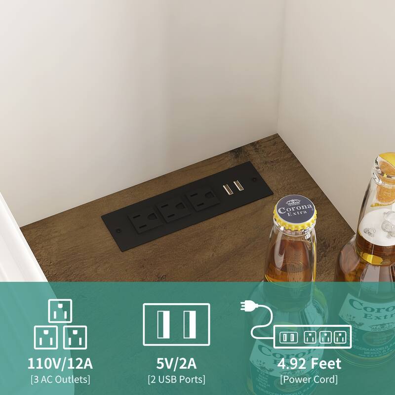 Bar Cabinet with Sliding Barn Door, Coffee Hutch with Adjustable Shelves, Kitchen Storage Cabinet with Outlets and USB Ports