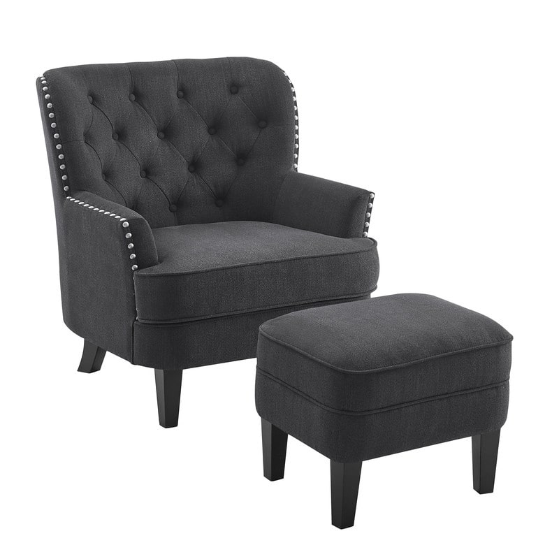 Moser Bay Mignon 30'' Wide Tufted Wingback Accent Chair with Ottoman, Velvet or Linen