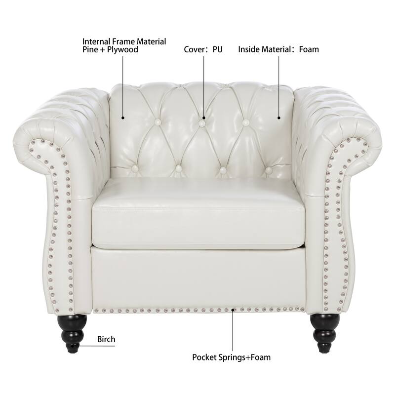 HCHAIRH Tufted Rolled Arm Seater Sofa Chair For Living Room