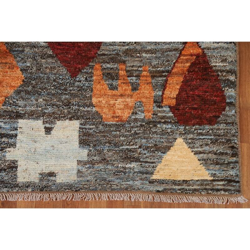 Hand Knotted Oriental 100% Wool Carpet Modern Tribal Greys & Charcoal Moroccan Area Rug - 10' 0'' X 6' 11''