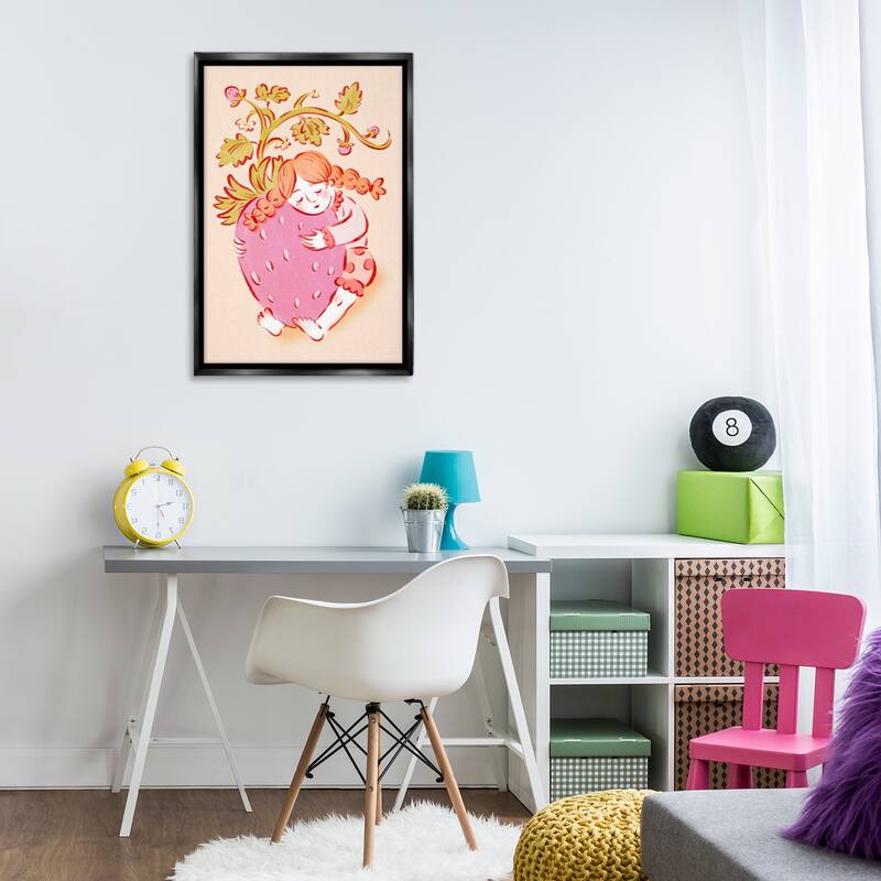 Stupell Girl Hugging Strawberry Framed Floater Canvas Wall Art Design By Hannah Moren