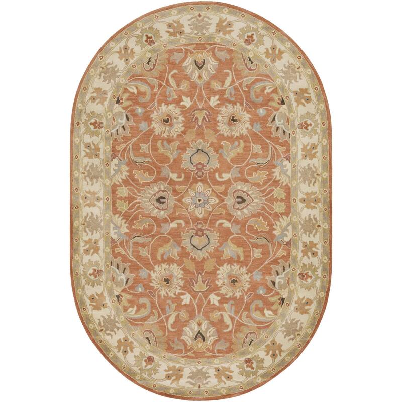 Livabliss Caesar Updated Traditional Border Area Rug. - 6' x 9' - Rust - Oval