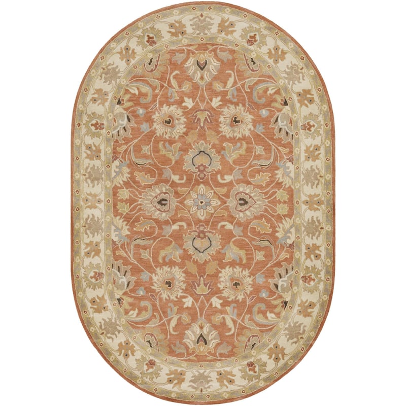 Livabliss Caesar Updated Traditional Border Area Rug. - 6' x 9' - Rust - Oval