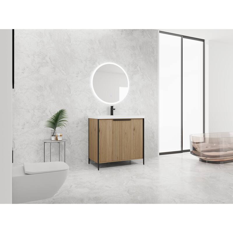 59-inch Double Sink Bathroom Vanity with Adjustable Shelves, Soft-Close Hinges, Resin Basin
