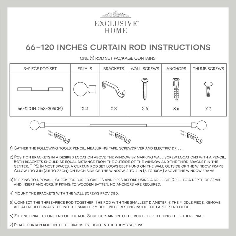 ATI Home Loran 1" Adjustable Window Curtain Rod and Finial Set