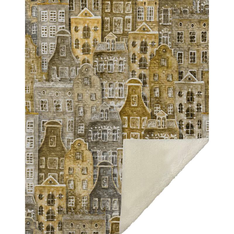 Premium Machine Washable Modern City Sherpa Throw Blanket