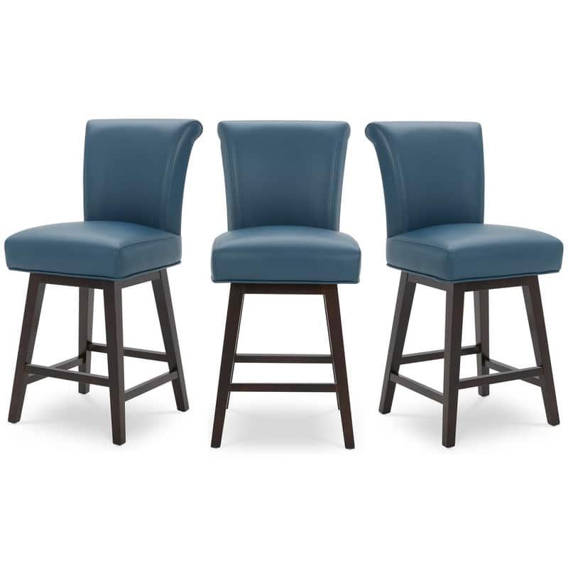 Spruce & Spring Noah Upholstered 26-inch Counter Height Swivel Barstool Set - Set of 3 - Blue - Counter Height