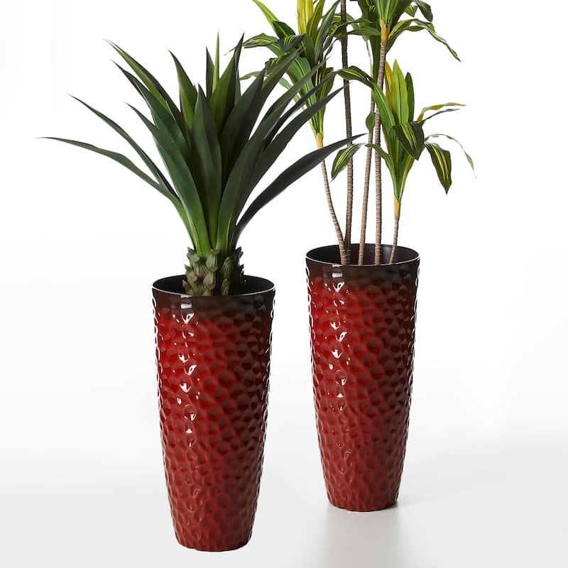Glitzhome 31" H Oversized Tall Planter Honeycomb Textured Gradient Cobalt Blue Garden Plant Pots with Drainage Holes (Set of 2)