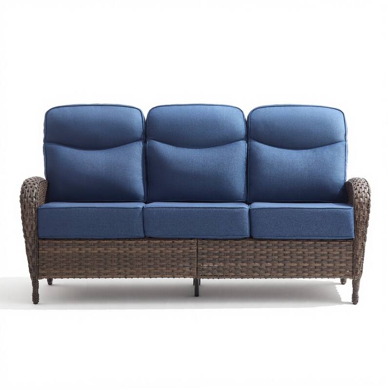 Pocassy Outdoor Wicker Patio Sofa with Swivel Chair Ottoman Sets