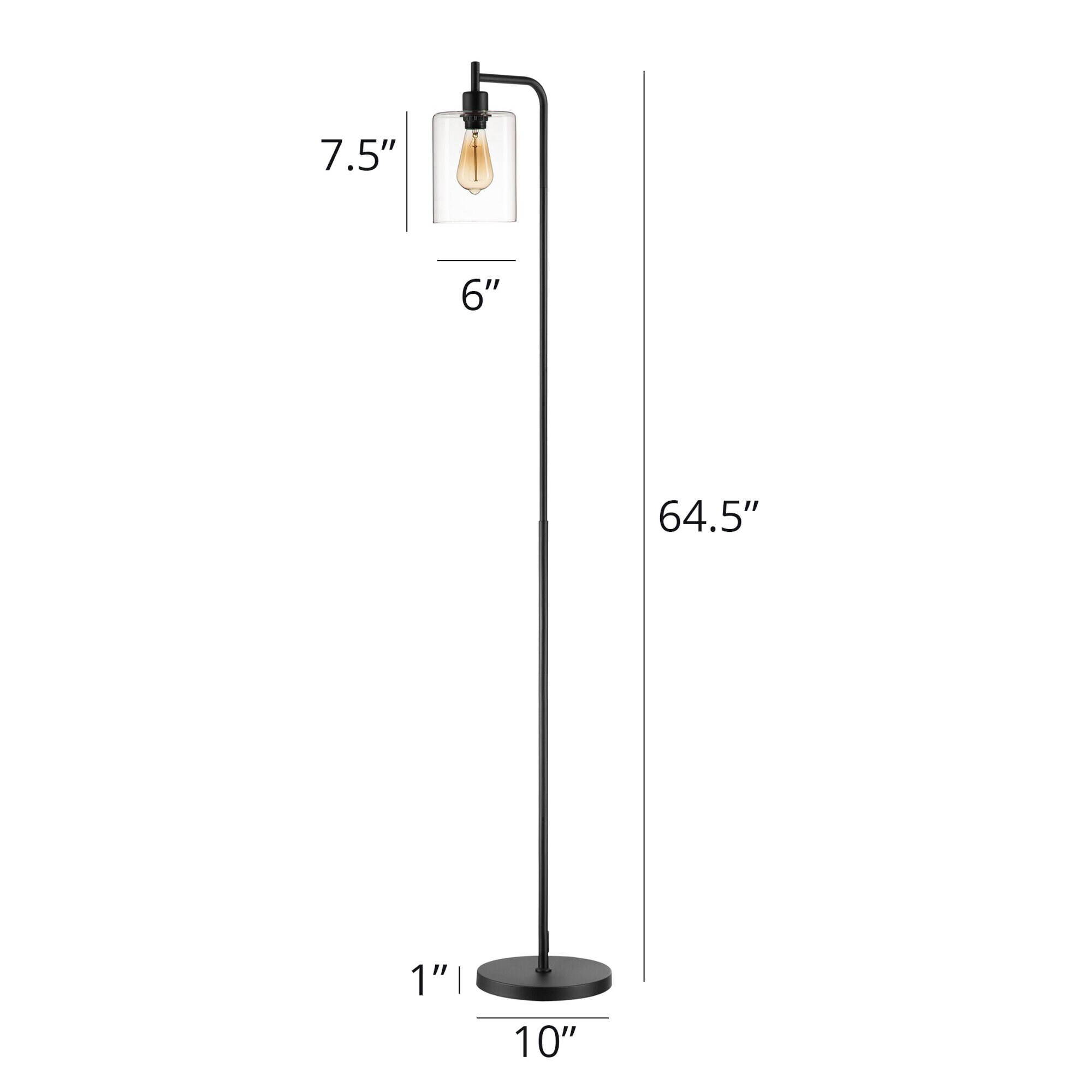 Zenvida Floor Lamp Modern Industrial Metal Base Hanging Glass Shade Standing Reading Light Edison Bulb