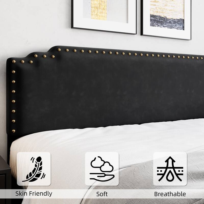 Velvet Upholstered Platform Bed Frame, No Box Spring Needed