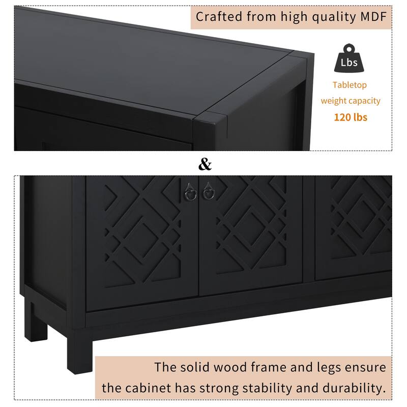 Large Storage Space Sideboard,4 Door Buffet Cabinet with Pull Ring Handles - N/A