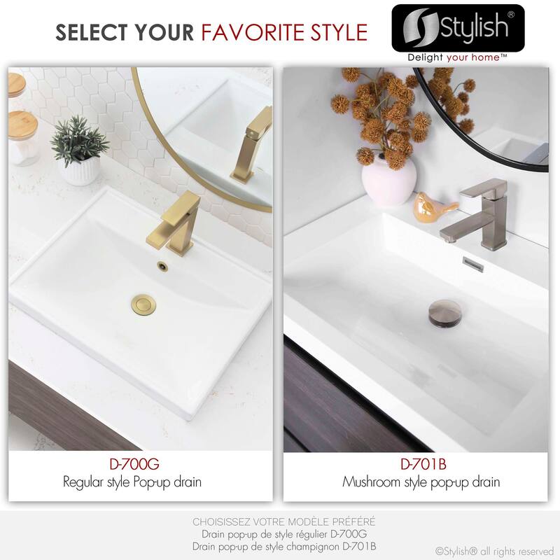 STYLISH Pop-Up Bathroom Sink Drain with Overflow D-700