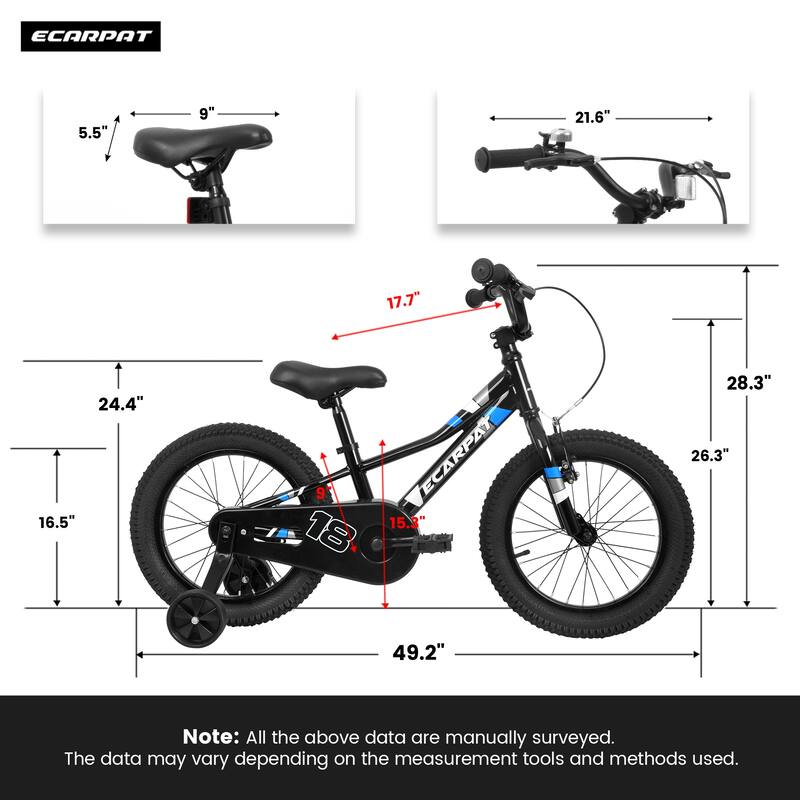 Kids' Bike 18 Inch Wheels, 1-Speed Boys Girls Child Bicycles For 3-5Years, With Removable Training Wheels Baby Toys