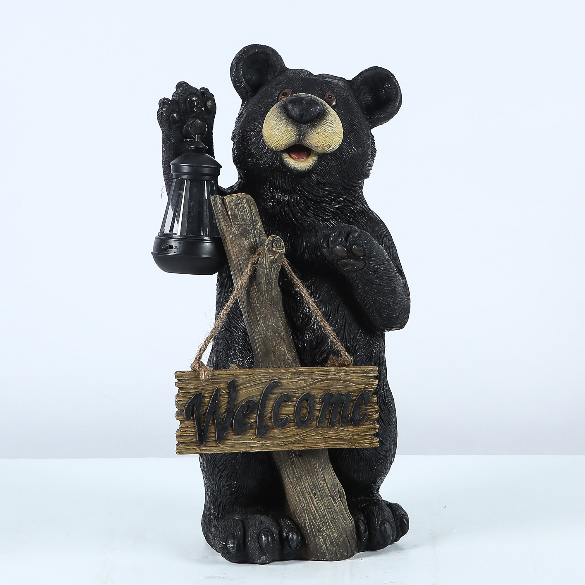 19 5in Bear Garden Statue With Welcome Sign And Solar Light On Sale Overstock 27866062