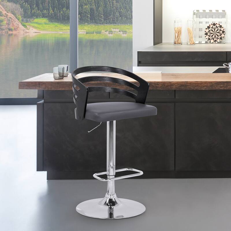 Adele Black or Walnut Wood Upholstered Adjustable Height Bar Stool