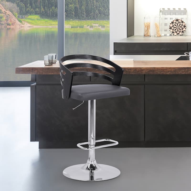 Adele Black or Walnut Wood Upholstered Adjustable Height Bar Stool