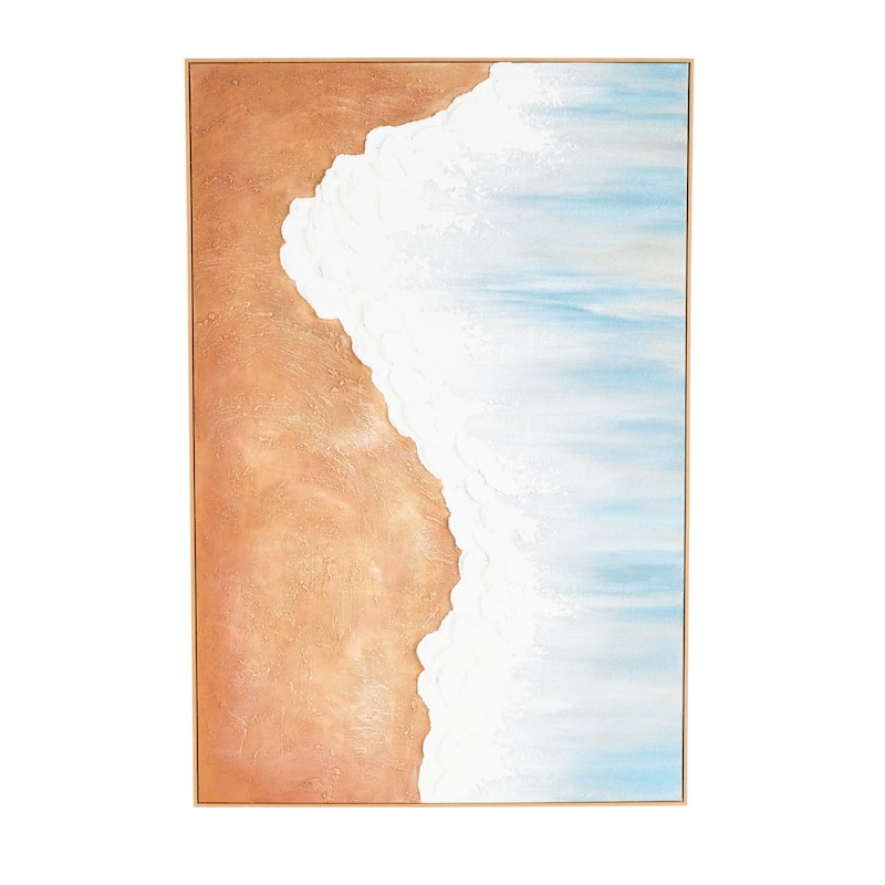 Canvas Landscape Abstract Ocean Wave Living Room Framed Wall Art - Blue - Roche River Decor - 32"W, 47"H