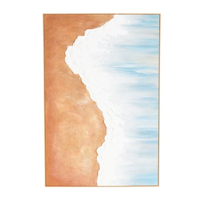 Canvas Landscape Abstract Ocean Wave Living Room Framed Wall Art - Blue - Roche River Decor
