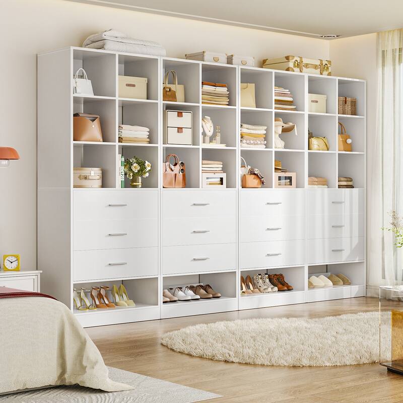 Qvella 23.6'' W Closet System with 3 Wooden Drawers and Partition Storage,Modular Closet Organizer for Walk-in/Reach-in Closet