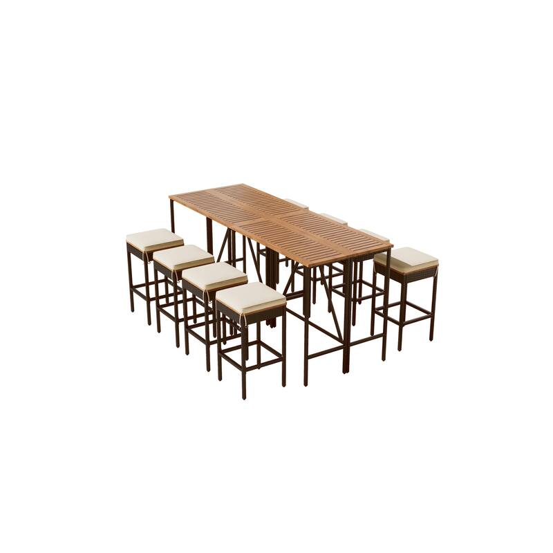 10-Piece Counter Height Patio Dining Set with Foldable Tables & Cushioned Stools