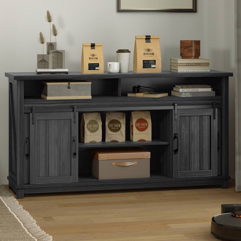 Farmhouse Sideboard Buffet Cabinet with Sliding Barn Doors - Grey