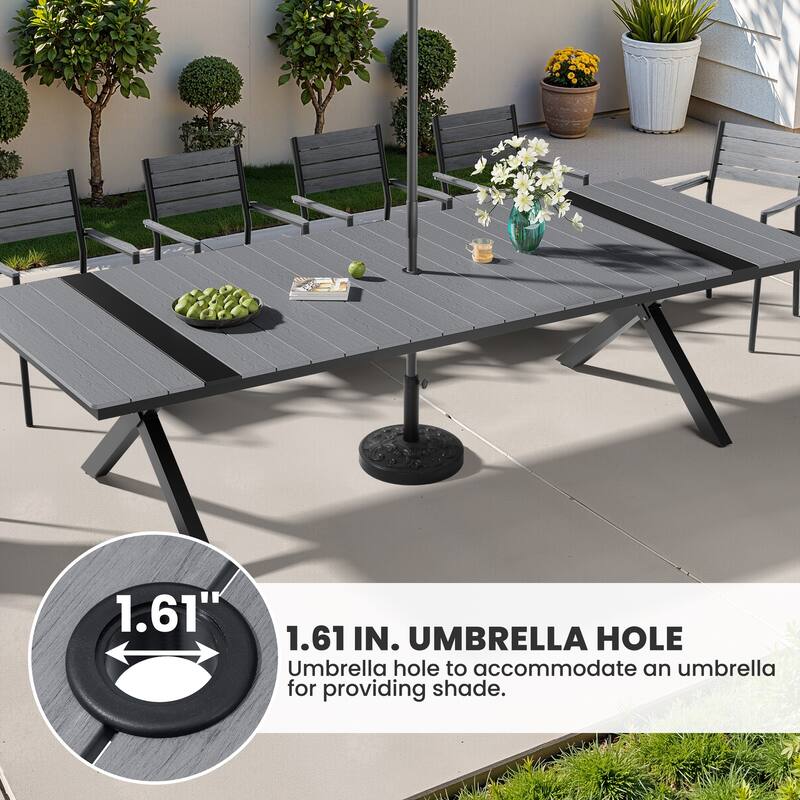 13-Piece Outdoor Dining Set Aluminum Rectangular Table with Umbrella Hole and Stackable Chairs