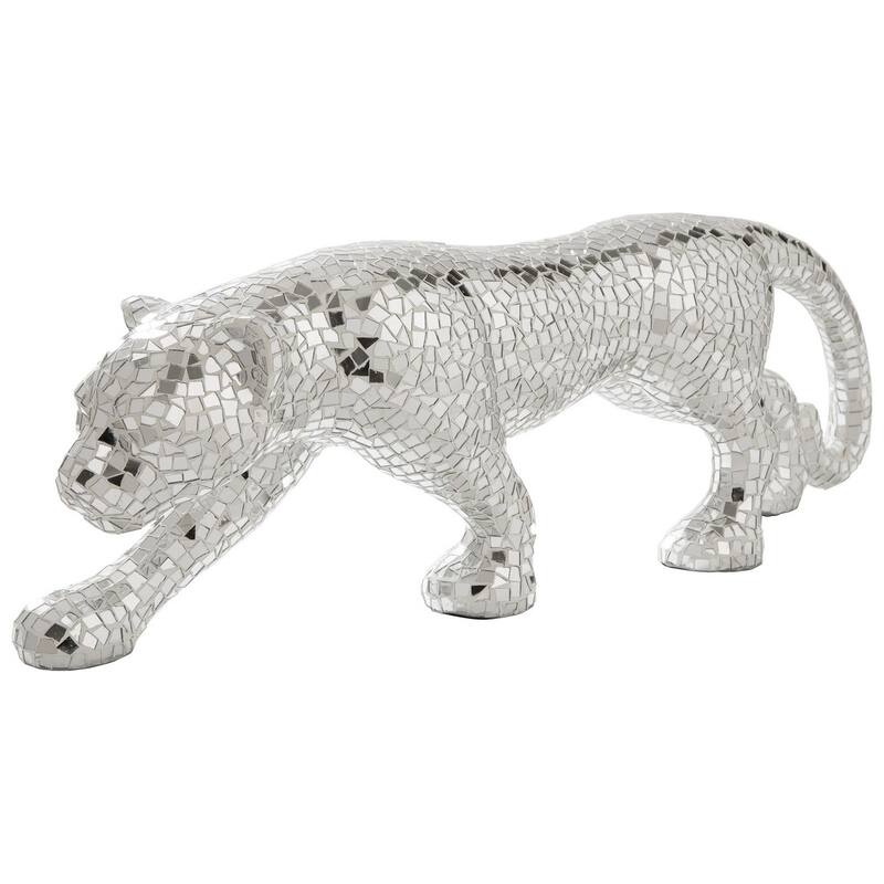 Mirrored Standing Panther with Glass Mosaic Pattern, Silver