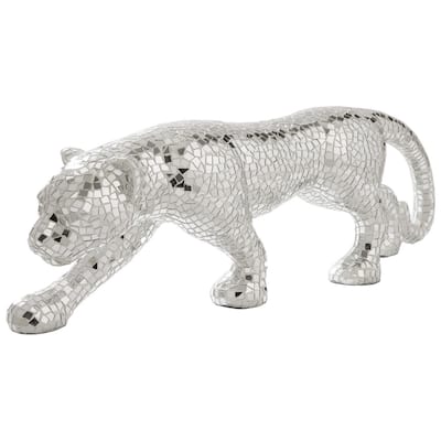 Mirrored Standing Panther with Glass Mosaic Pattern, Silver