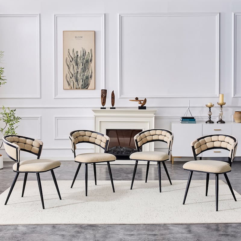 Set of 2 Beige Black Velvet Dining Chair Accent Chair Vanity Chair Reception Chair Side Chair with Metal Legs