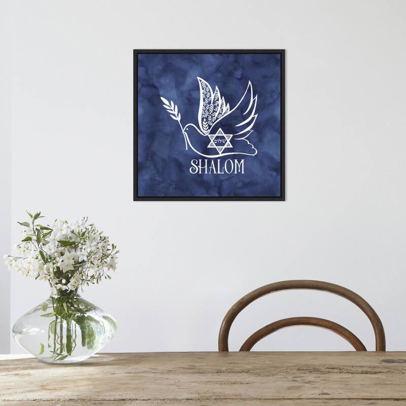 Festival of Lights blue V-Shalom Dove by Tara Reed Canvas Art Framed - Sylvie Black