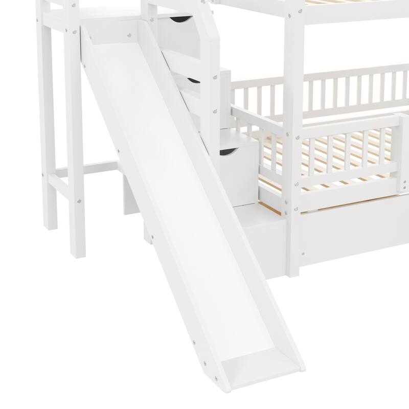Twin Over Twin Bunk Bed with Slide, Staircase Drawers & Hidden Storage by Harper&Bright Designs