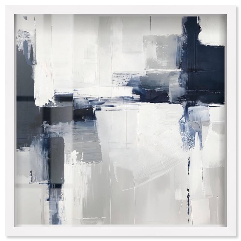 Blue Cascades on Still White Shadowbox by Art Remedy - White - 30" x 30"