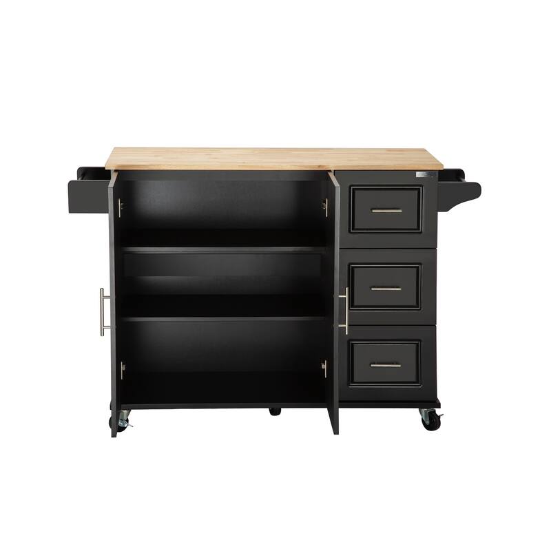 Kitchen Island & Kitchen Cart,with Extensible Rubber Wood Table Top