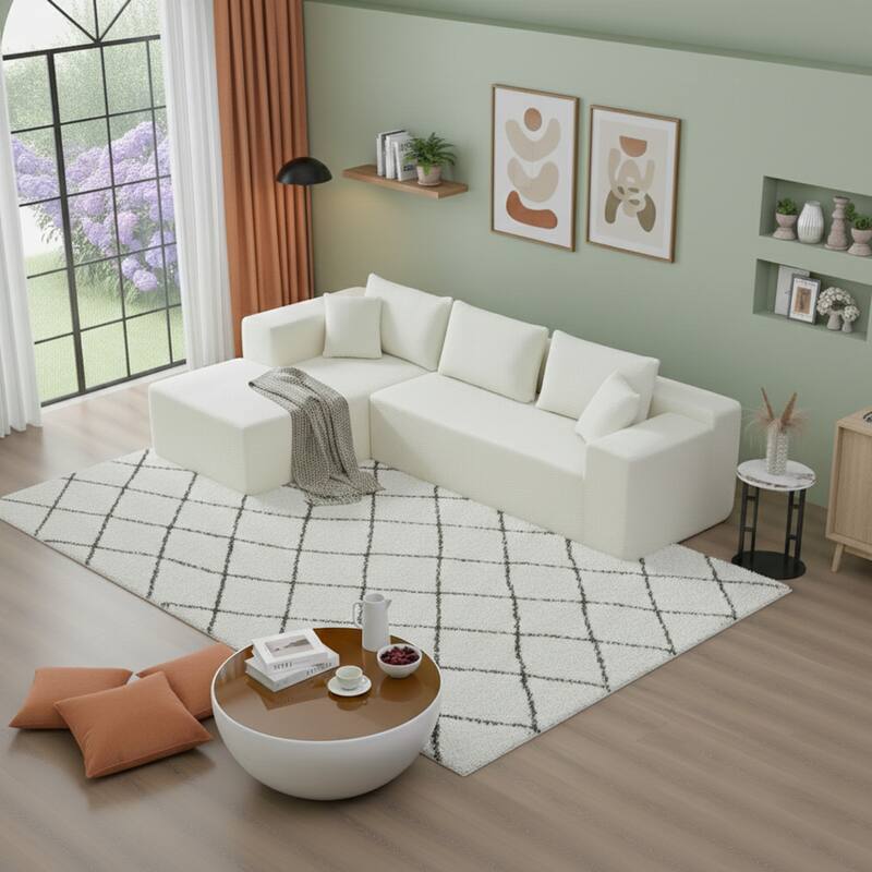 103.5" L-Shaped Modern High-Density Sponge Lambswool Upholstered Modular Sectional Sofa with Pillows