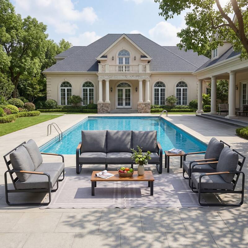 6-Piece Outdoor Patio Conversation Sofa Set with Cushions